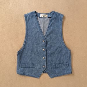 Vintage Orvis Vest Women's Medium Blue Denim 100% Cotton Made In USA